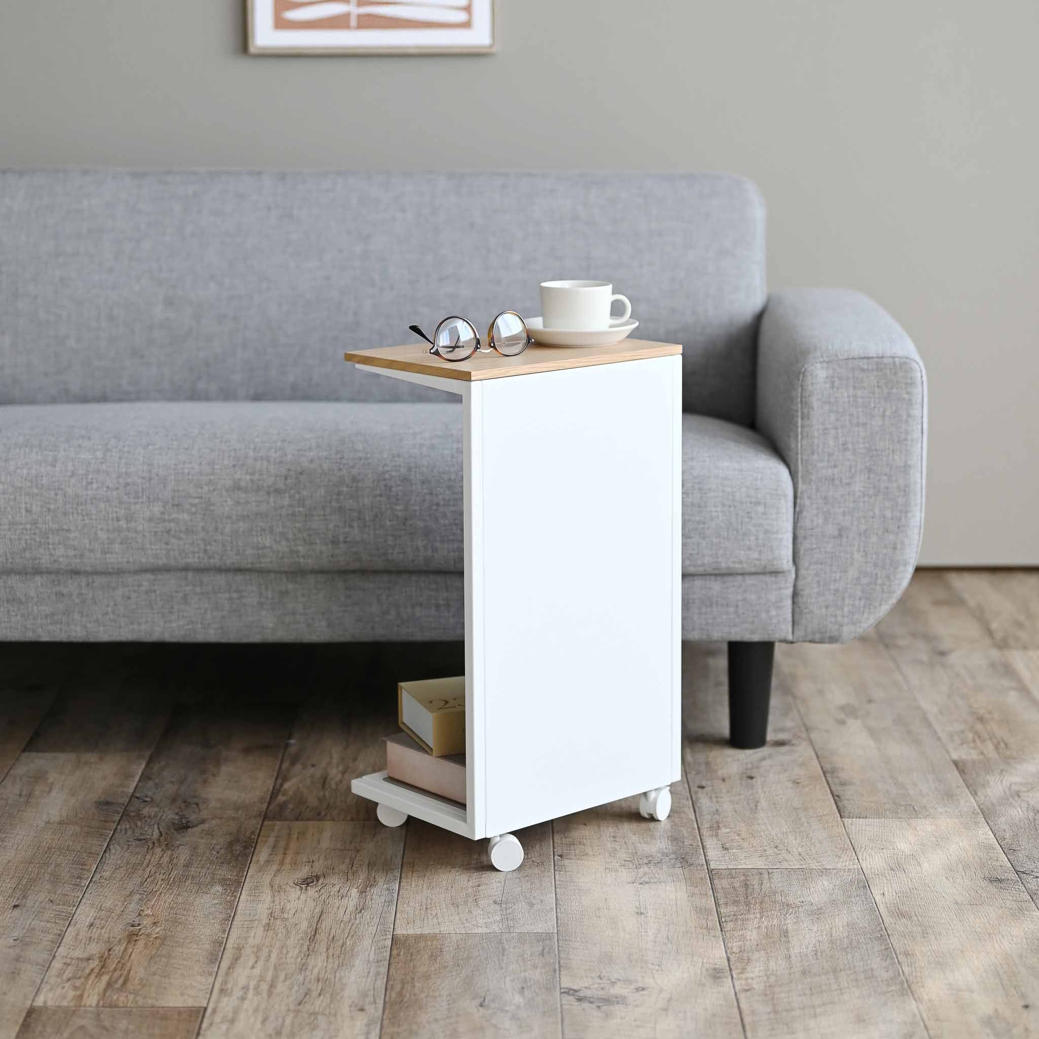 Semi-Closed Wood-Top Side Table with Casters - Image 2
