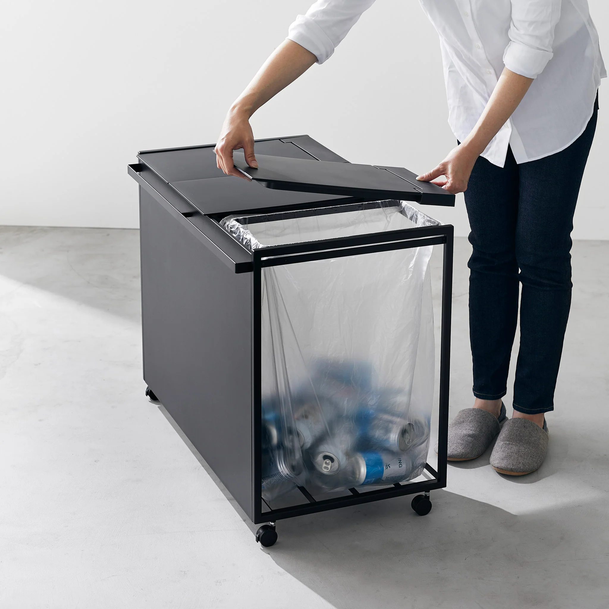 3-Compartment Trash Can with Casters - Image 24