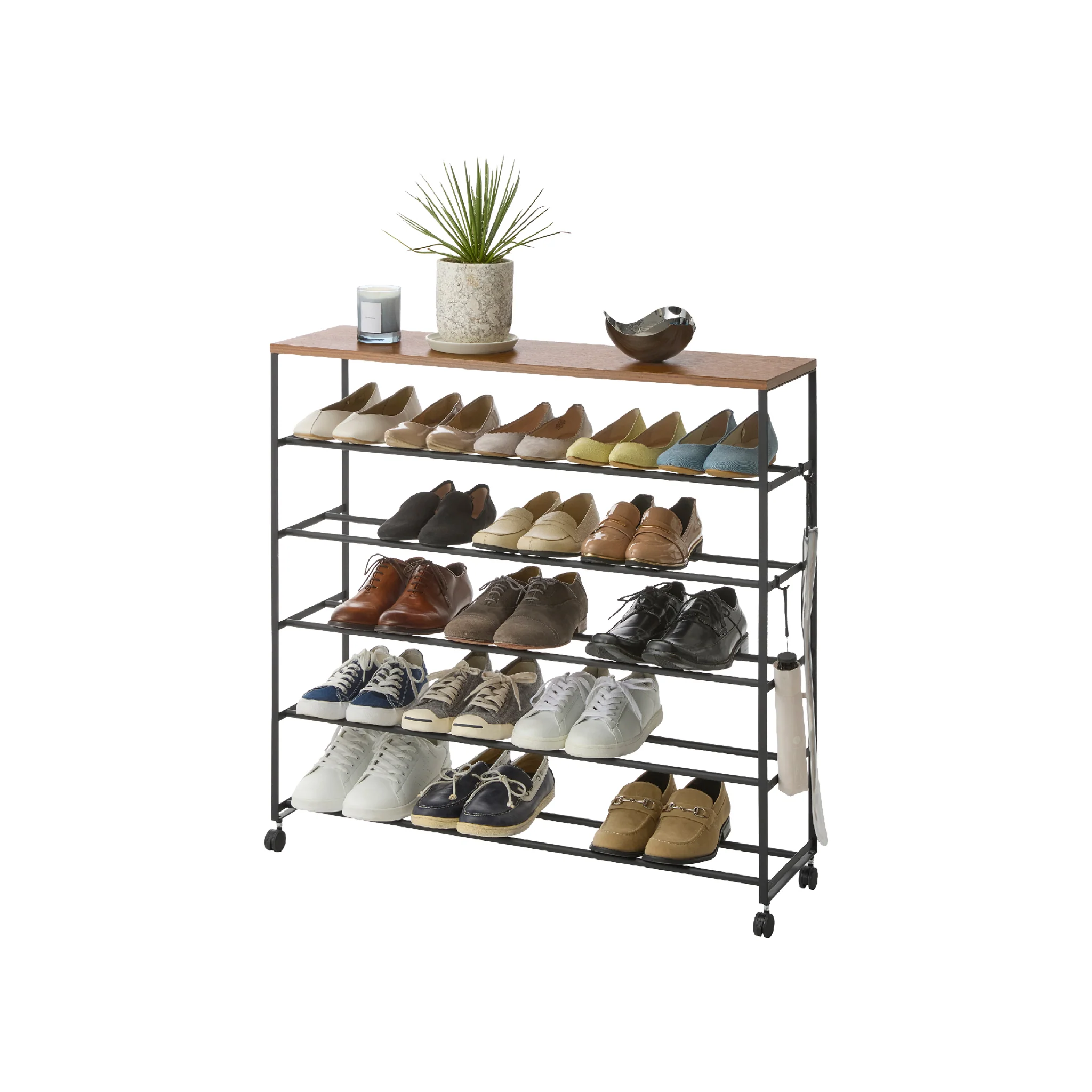 5-Tiered Wood-Top Shoe Rack with Casters - Image 13