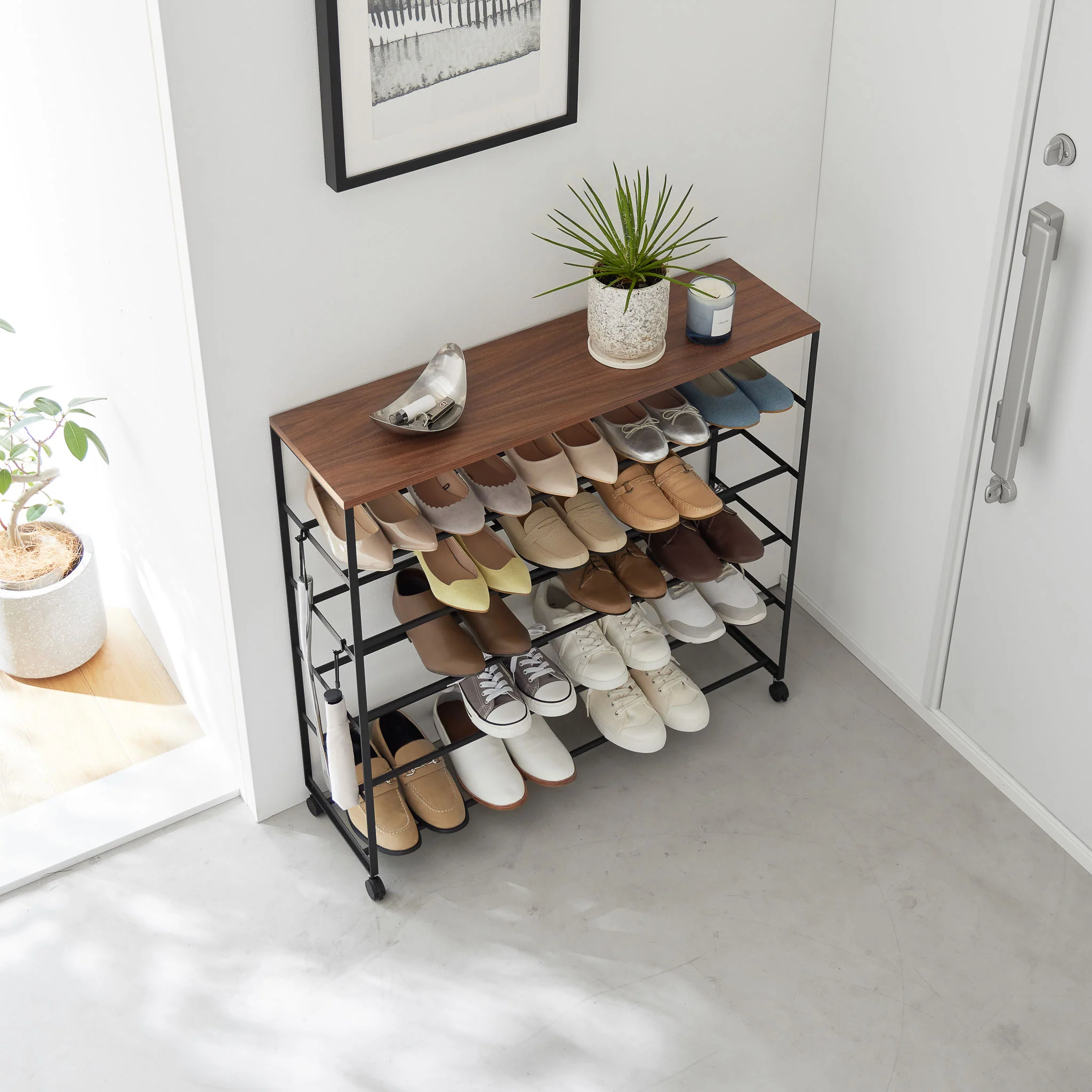 5-Tiered Wood-Top Shoe Rack with Casters - Image 16