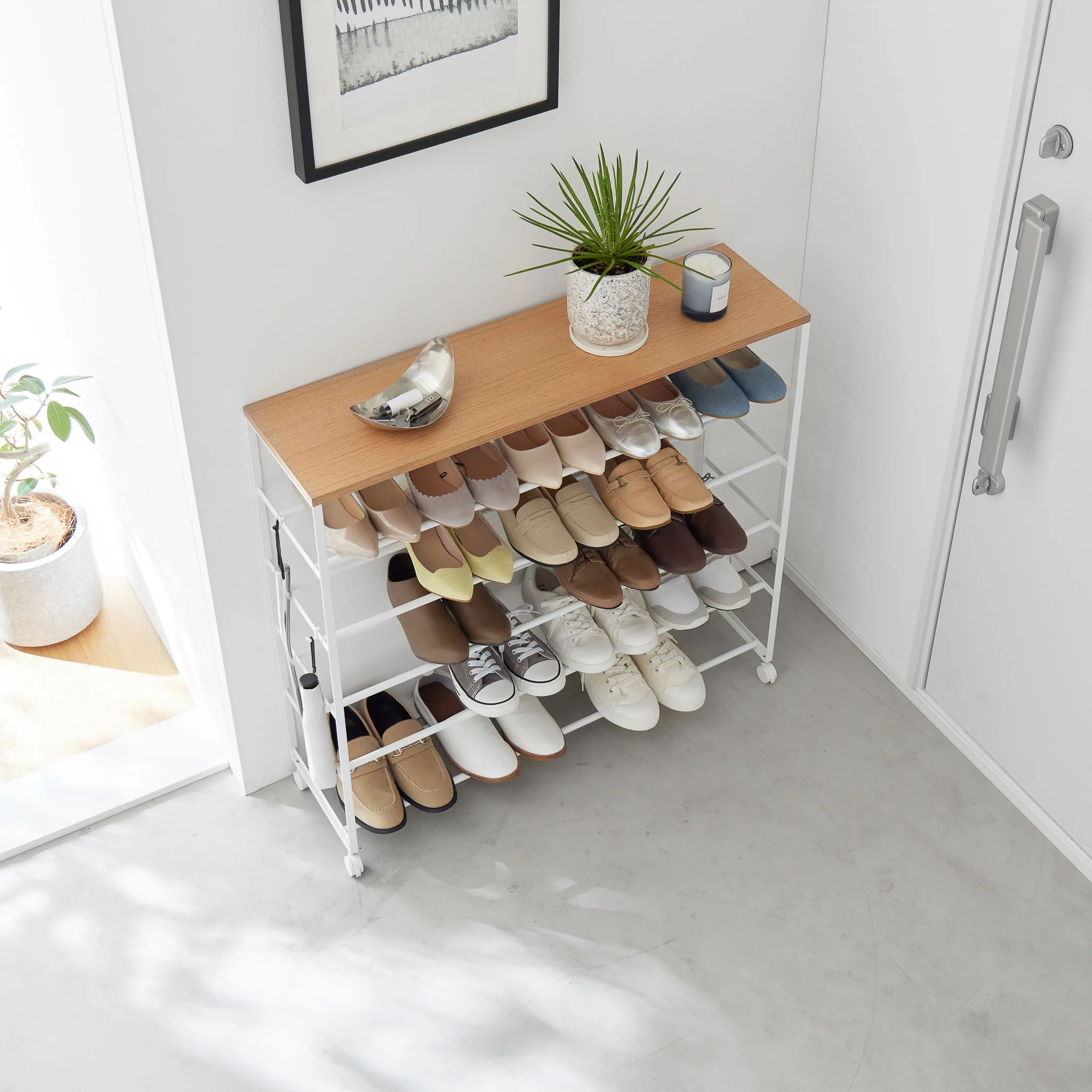 5-Tiered Wood-Top Shoe Rack with Casters - Image 4